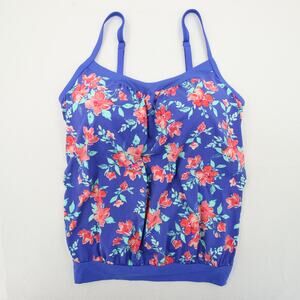 Lands' End Swim Tankini Top Blue Purple Periwinkle Floral Print Bubble Size 12